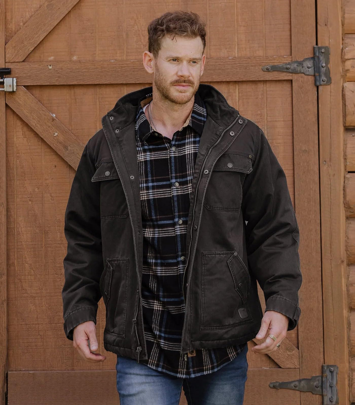 Mens Vintage Waxed Cotton Water Resistant Barn Chore Jacket
