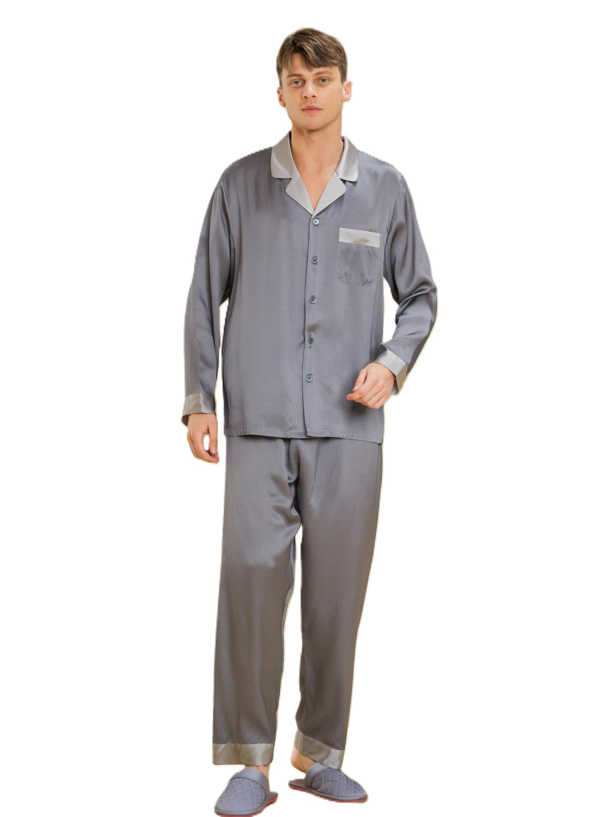 Mens Mulberry Silk Button Front Pajama Set