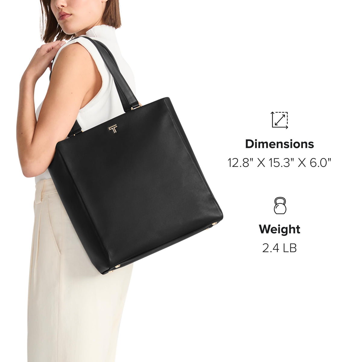 Womens Lightweight Leather Tote with Crossbody Strap and Laptop Storage