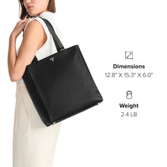 Womens Lightweight Leather Tote with Crossbody Strap and Laptop Storage