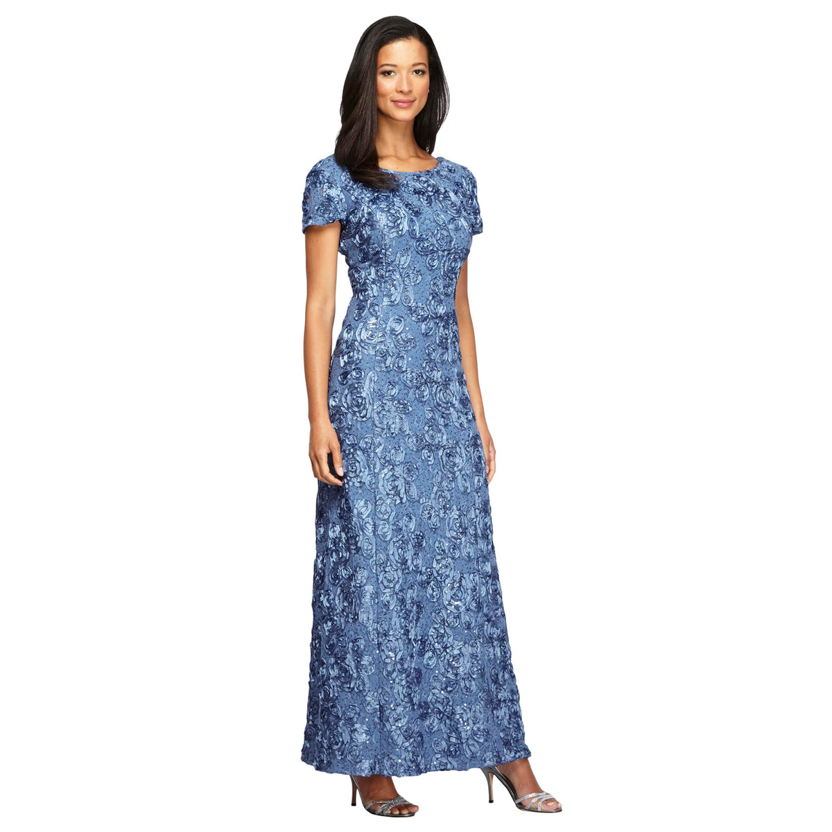 Womens Long Rosette Mother of the Bride Dress