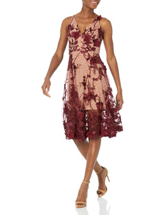 Womens Spaghetti Strap A Line Midi 3D Floral Dress