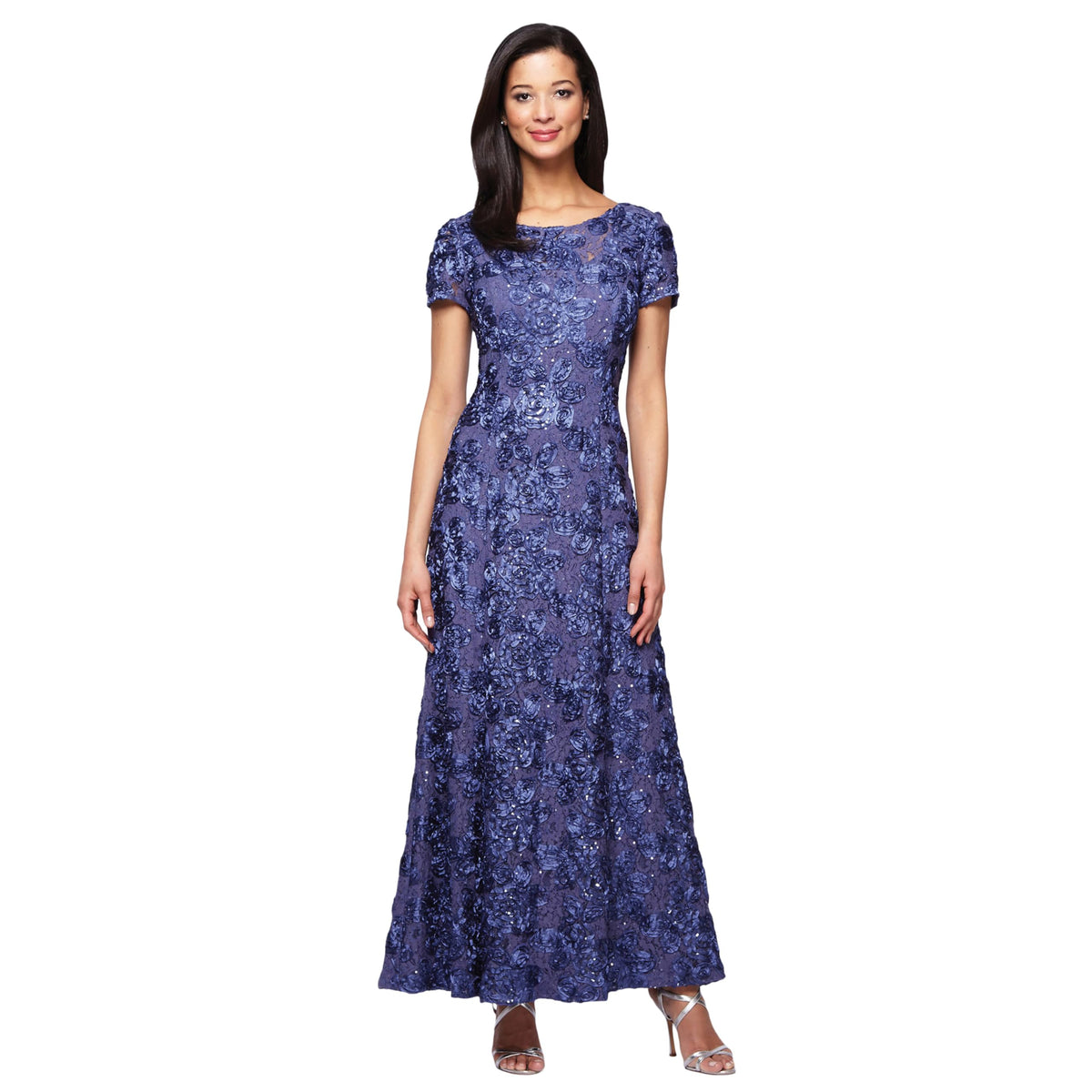 Womens Long Rosette Mother of the Bride Dress
