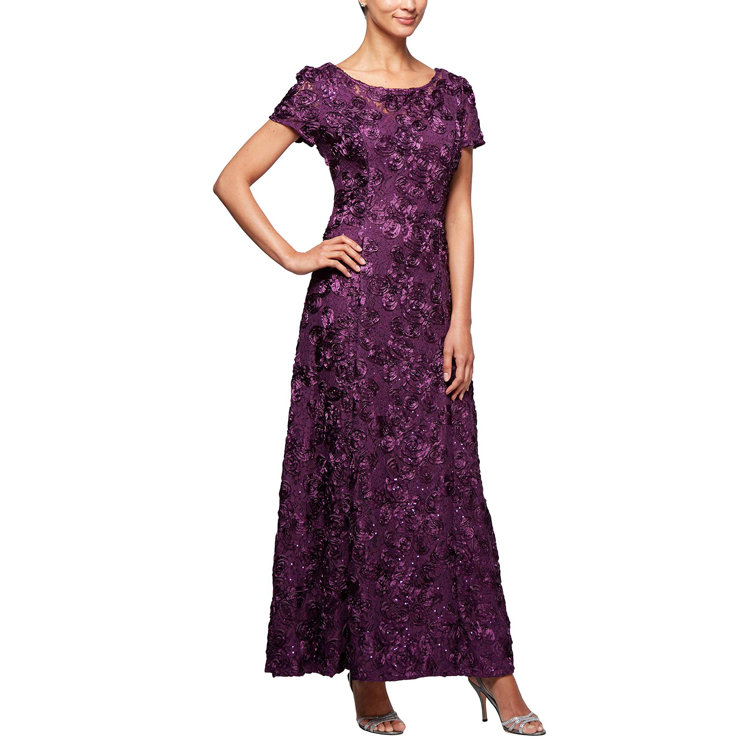 Womens Long Rosette Mother of the Bride Dress