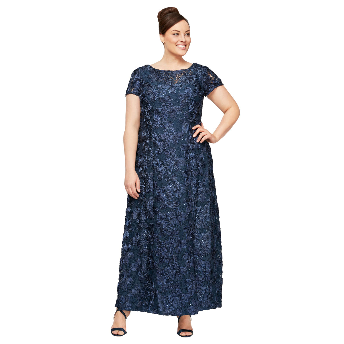 Womens Long Rosette Mother of the Bride Dress