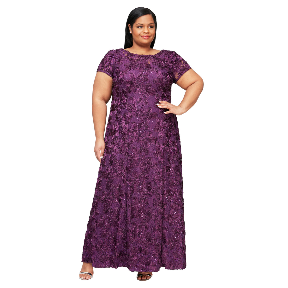 Womens Long Rosette Mother of the Bride Dress