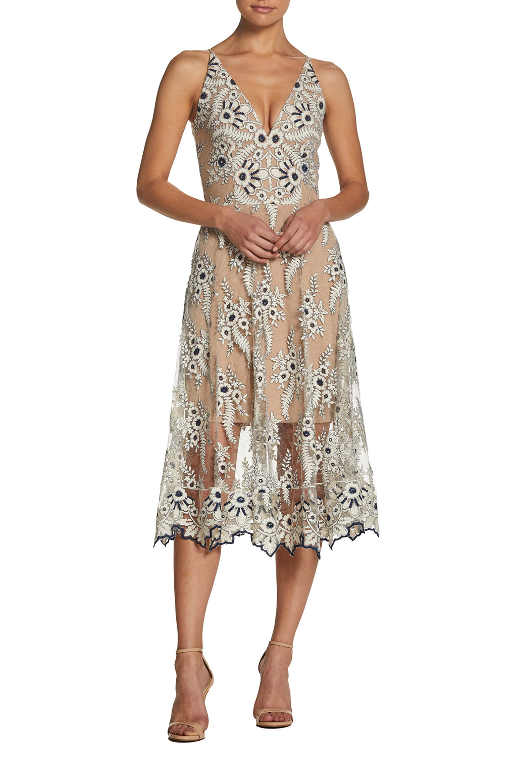 Womens Spaghetti Strap A Line Midi 3D Floral Dress