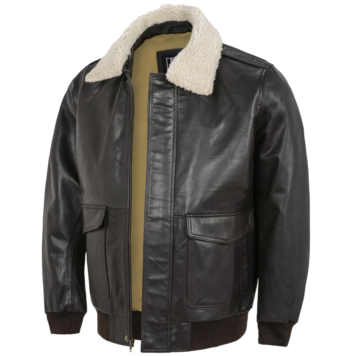 Mens G1 Fur Collar Distressed Brown Leather Flight Jacket
