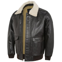Mens G1 Fur Collar Distressed Brown Leather Flight Jacket