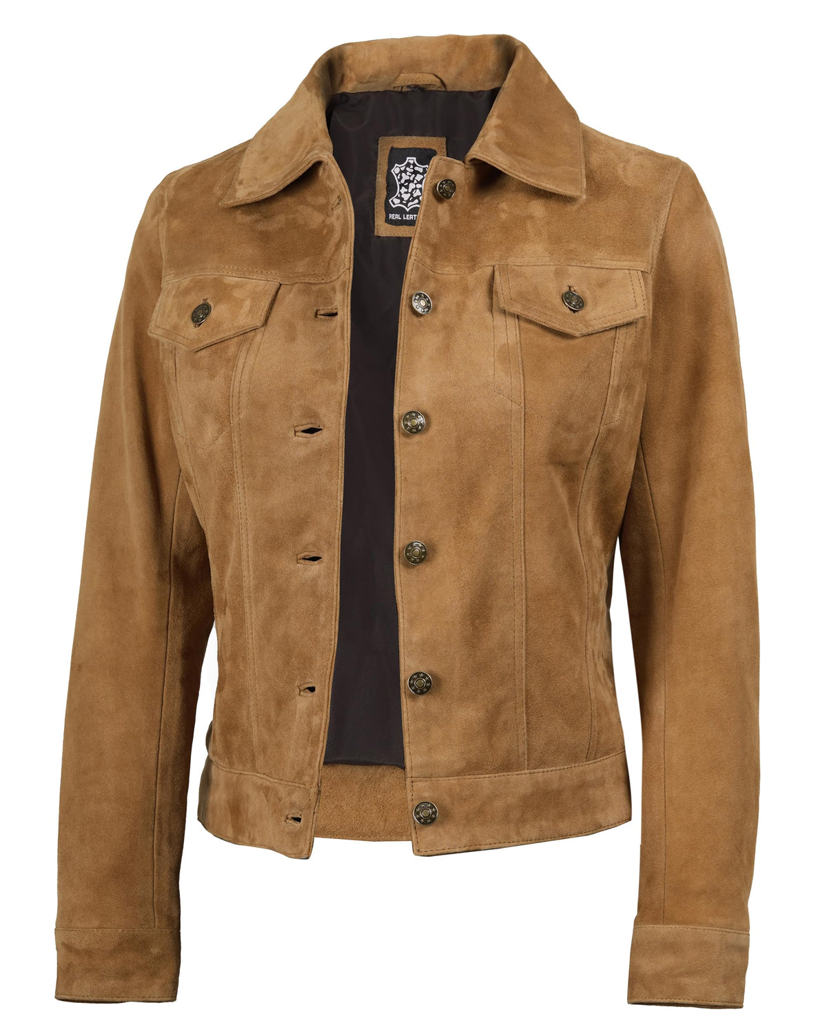Vintage Lambskin Leather Trucker Jacket Button Closure