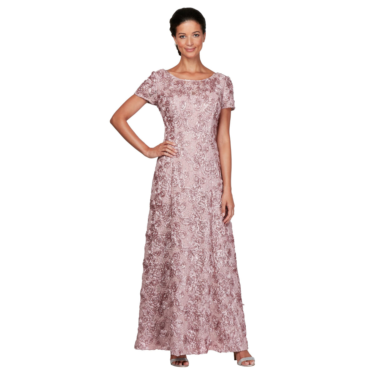 Womens Long Rosette Mother of the Bride Dress