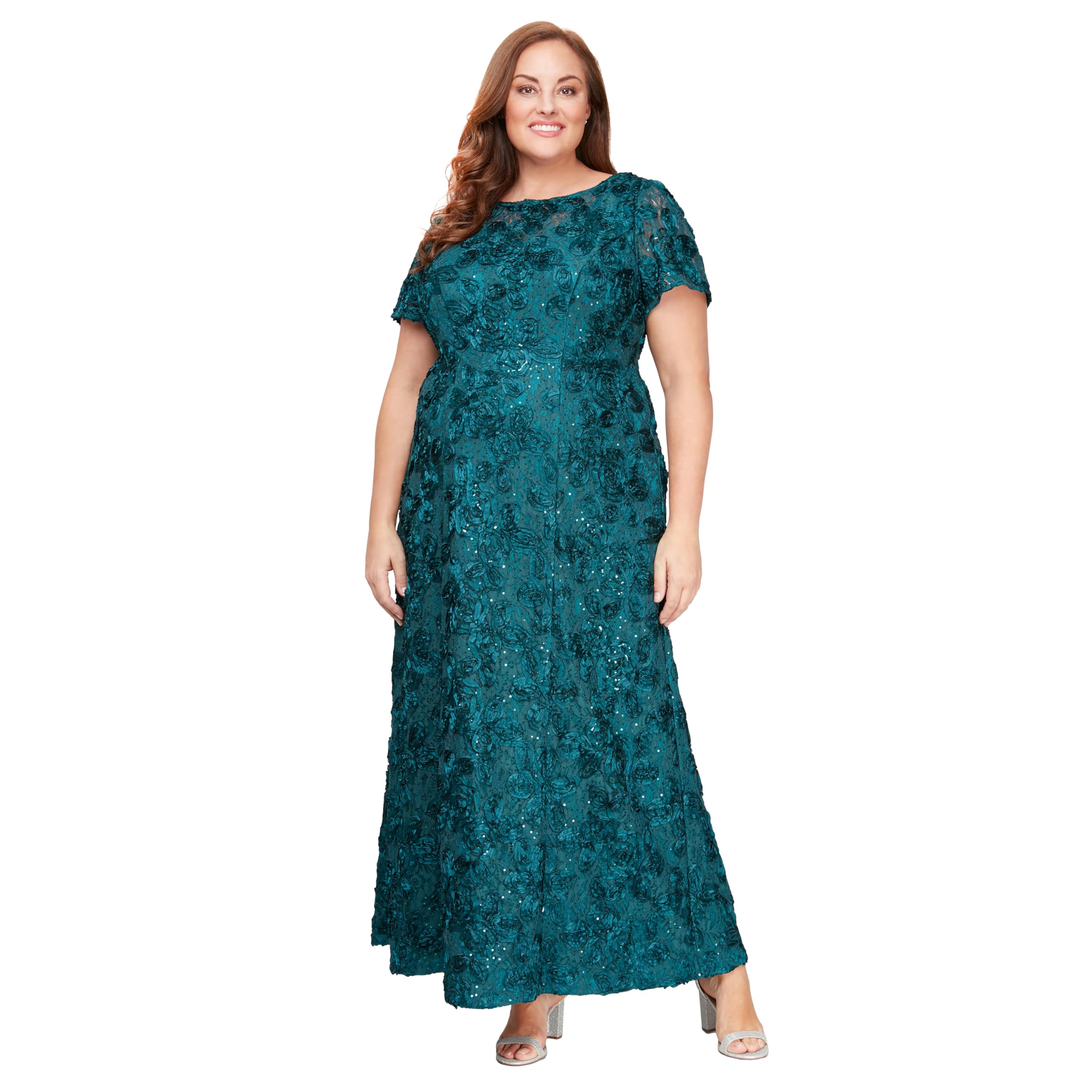 Womens Long Rosette Mother of the Bride Dress