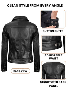 Vintage Lambskin Leather Trucker Jacket Button Closure