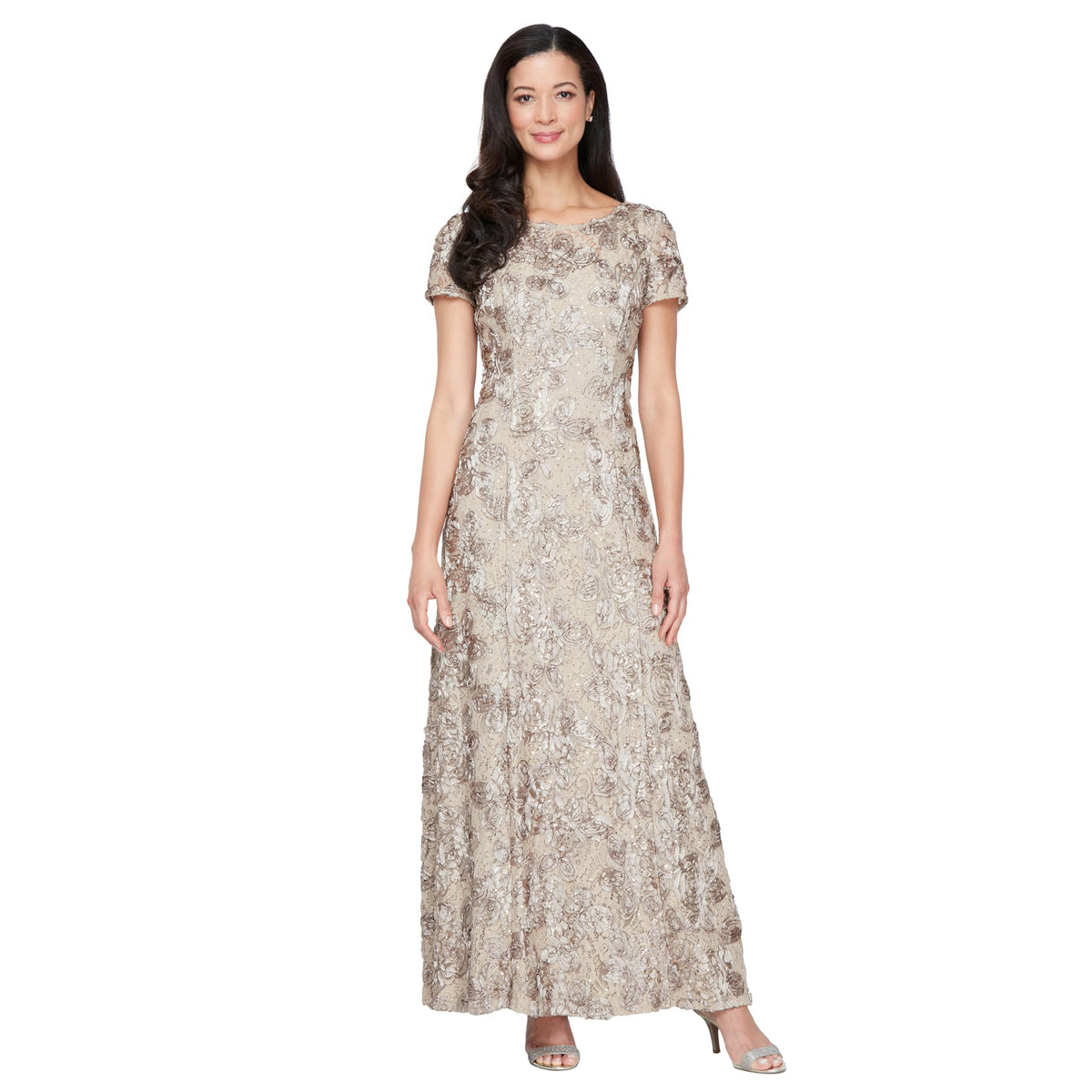 Womens Long Rosette Mother of the Bride Dress