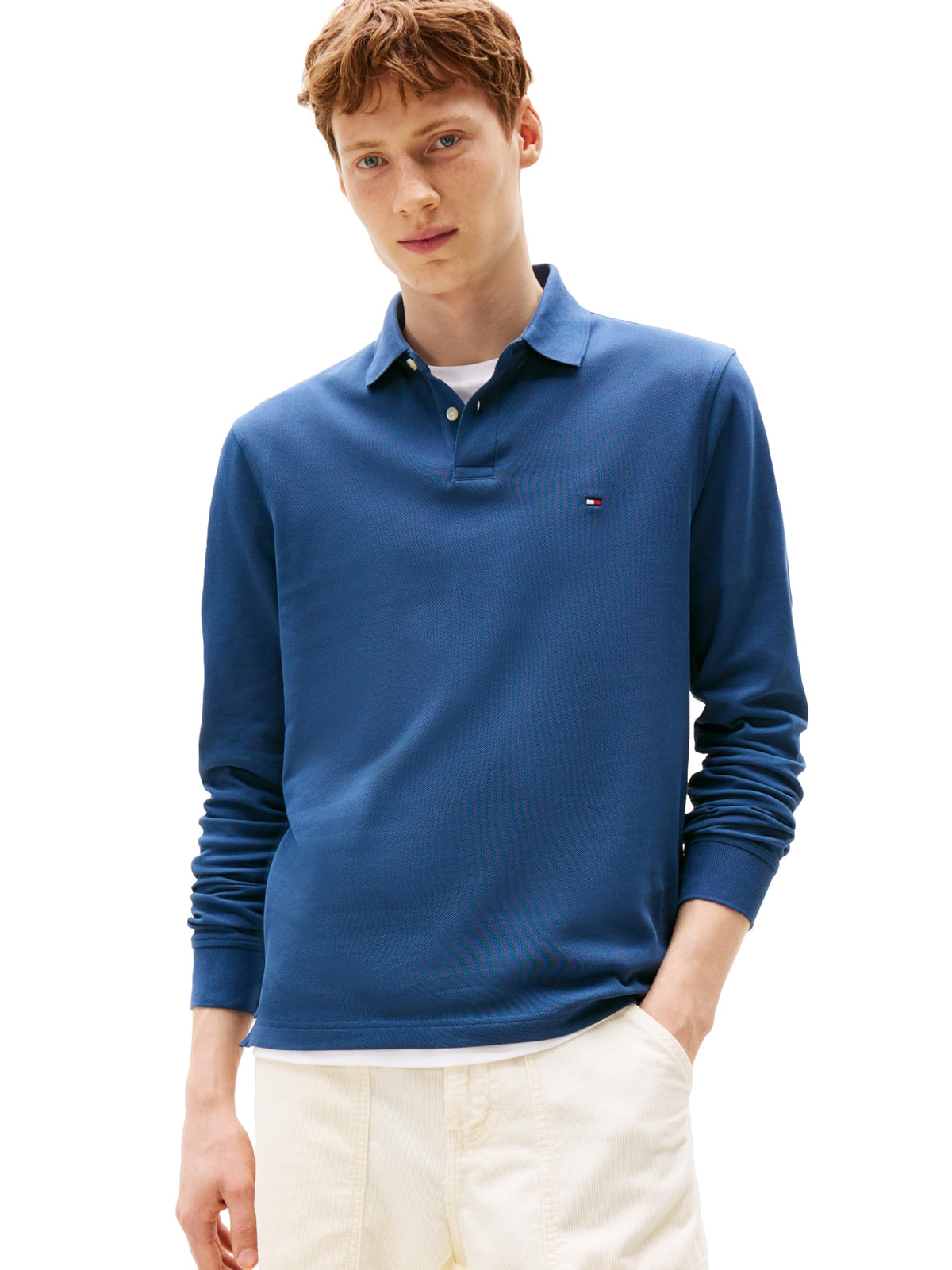 Mens Long Sleeve Regular Fit Stretch Pique Cotton Polo