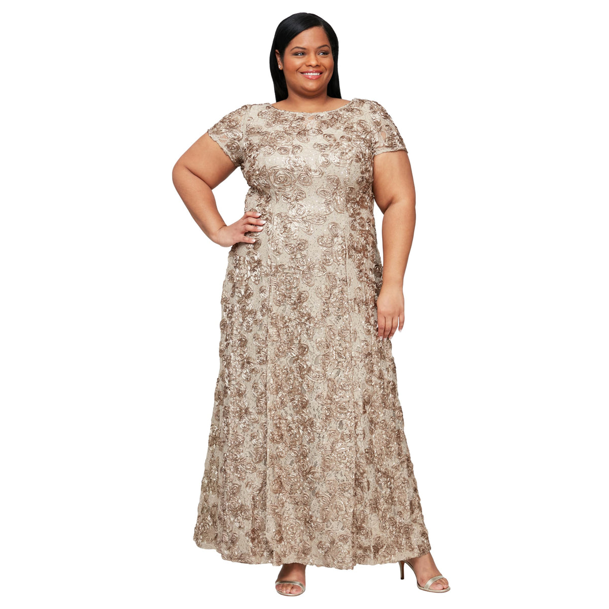 Womens Long Rosette Mother of the Bride Dress