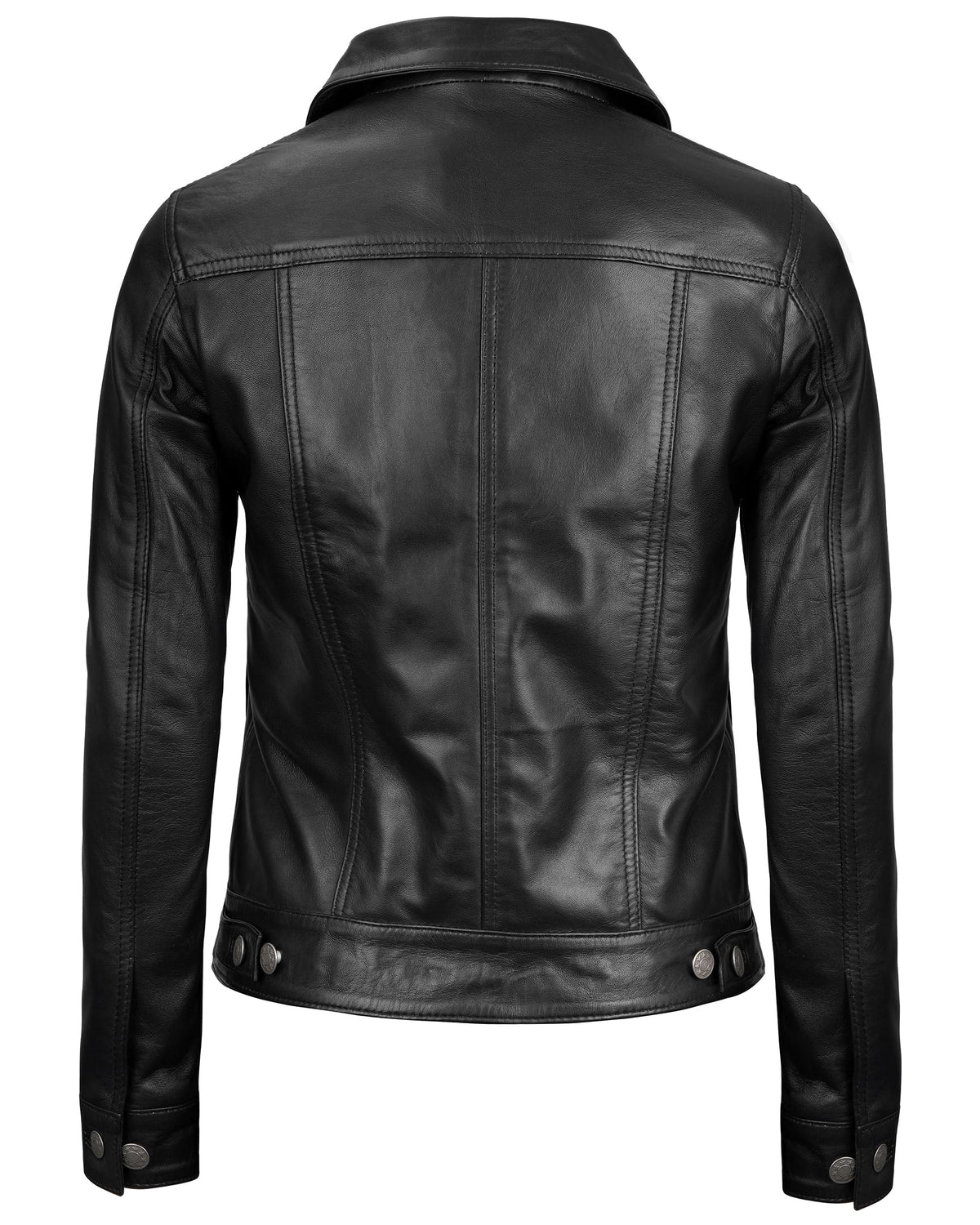 Vintage Lambskin Leather Trucker Jacket Button Closure