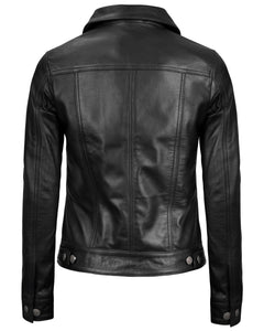 Vintage Lambskin Leather Trucker Jacket Button Closure