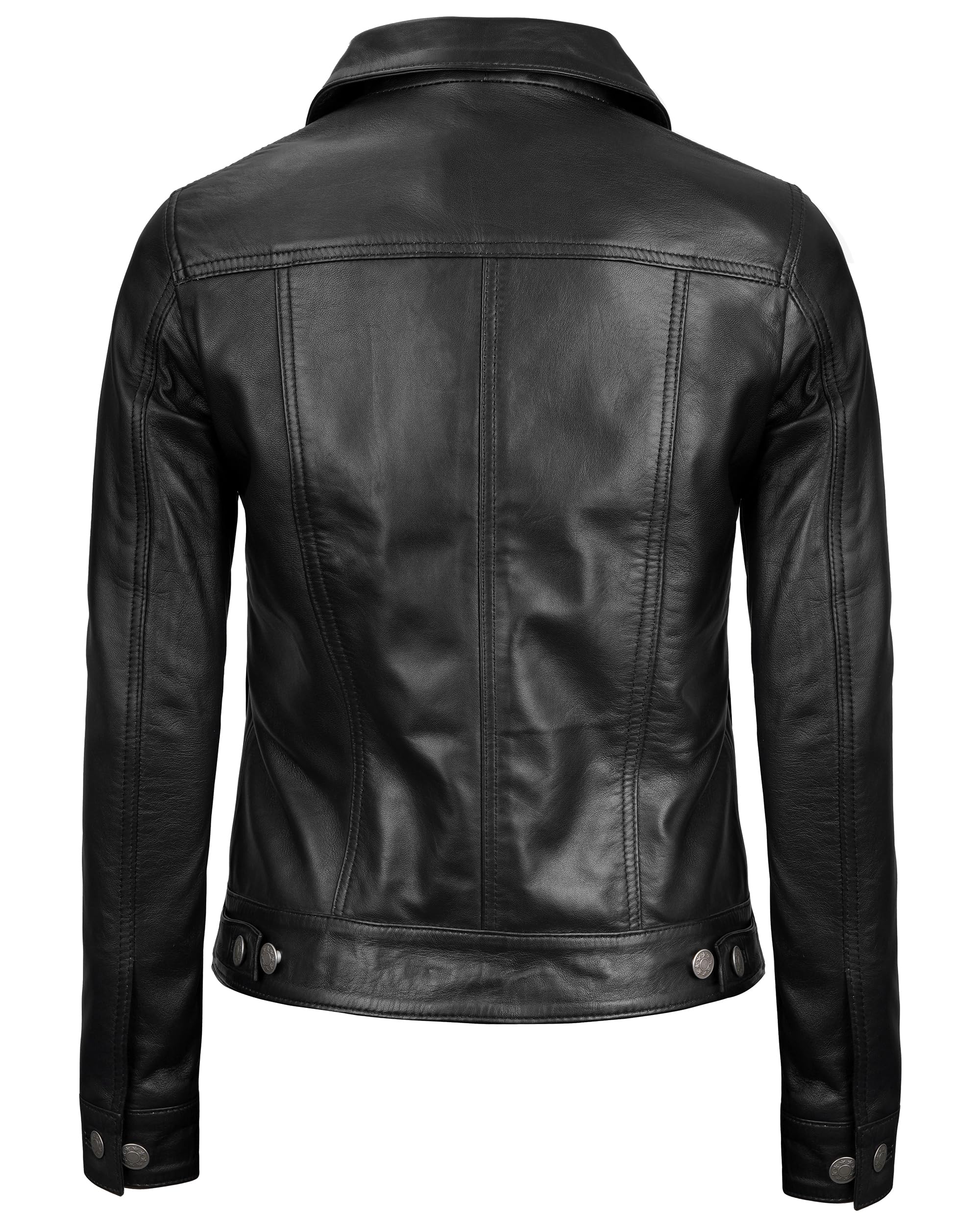 Vintage Lambskin Leather Trucker Jacket Button Closure